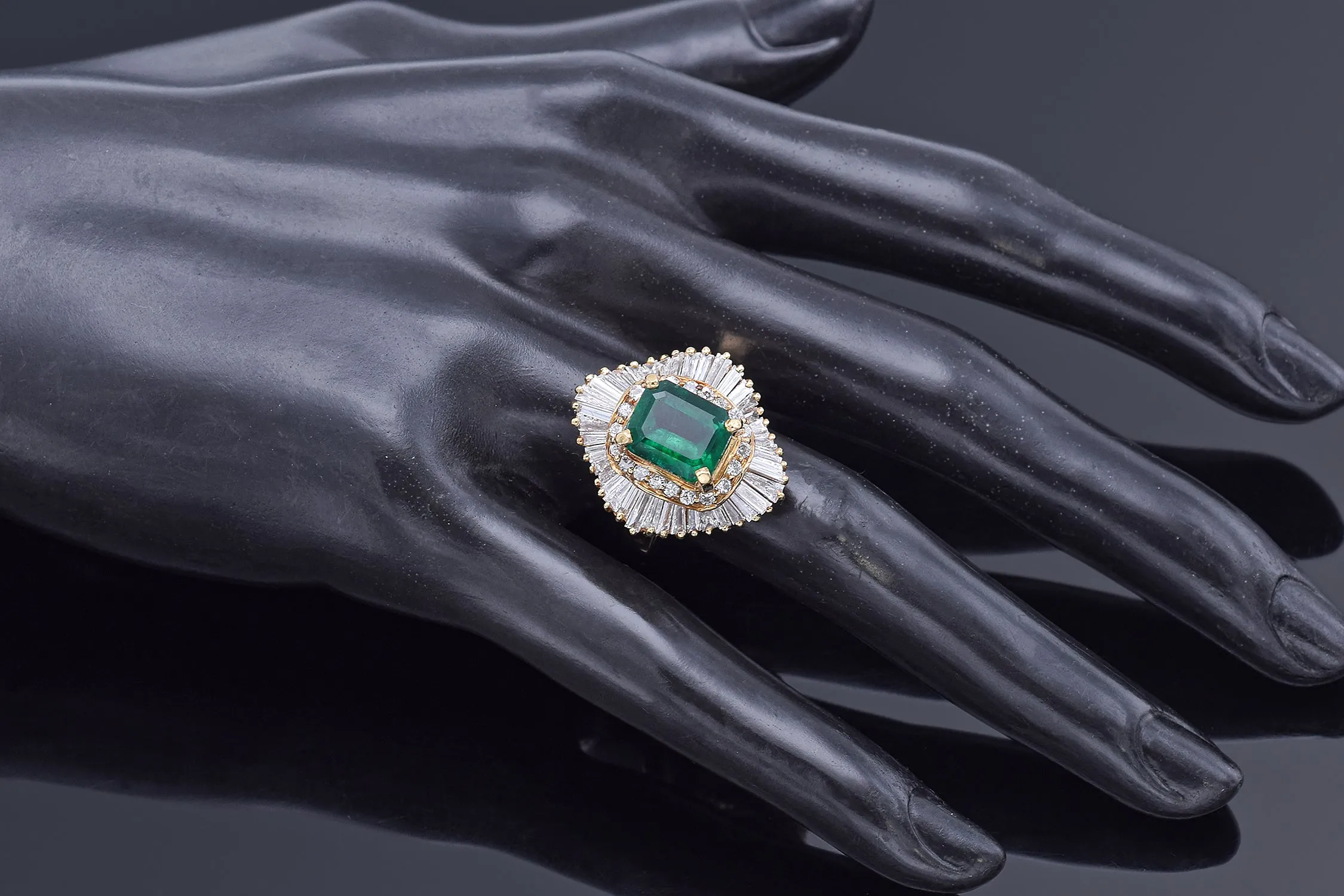 Estate 14K Yellow Gold 3.78 Ct Emerald & 2.78 TCW Diamond Cocktail Ring