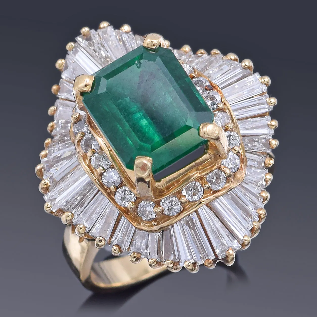 Estate 14K Yellow Gold 3.78 Ct Emerald & 2.78 TCW Diamond Cocktail Ring