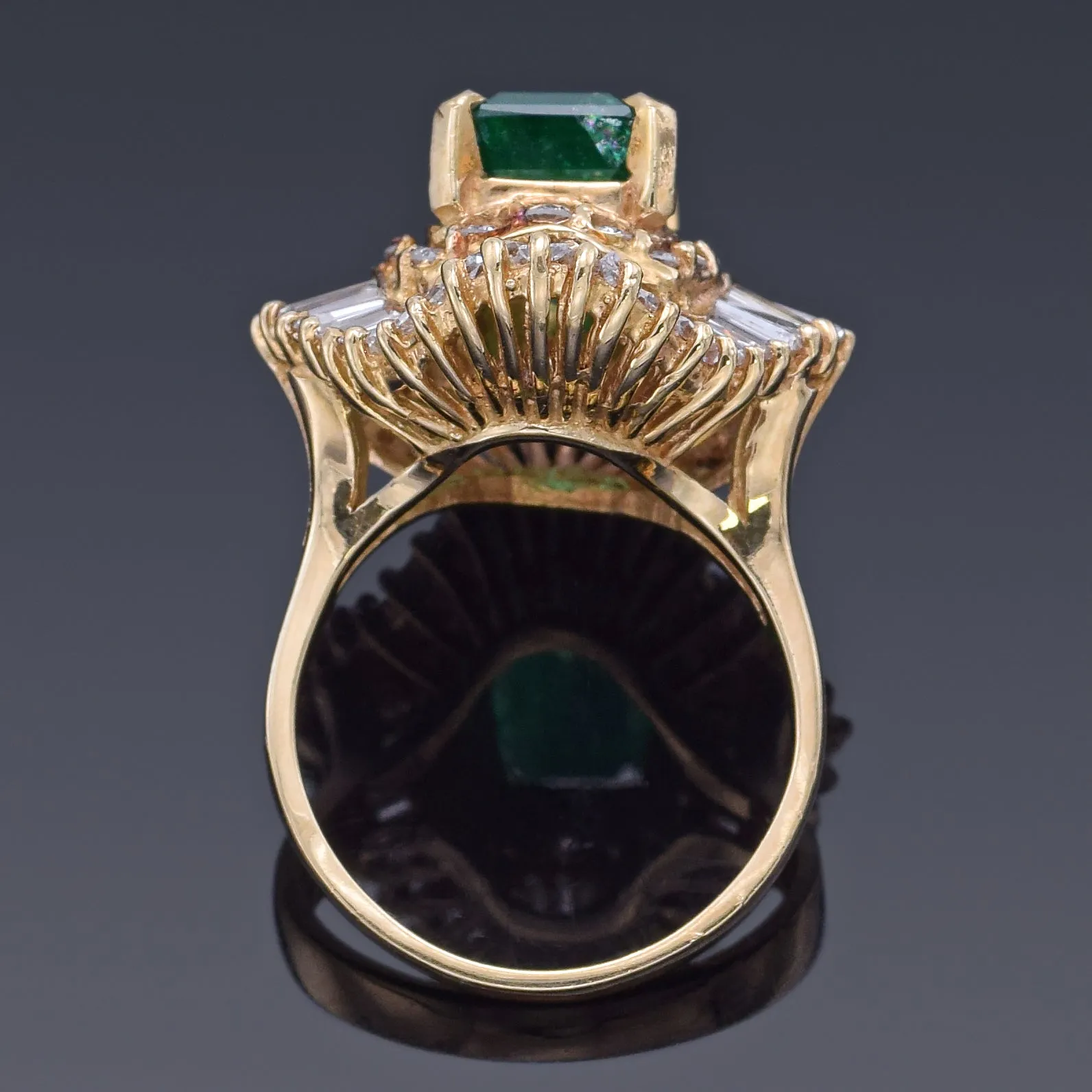 Estate 14K Yellow Gold 3.78 Ct Emerald & 2.78 TCW Diamond Cocktail Ring