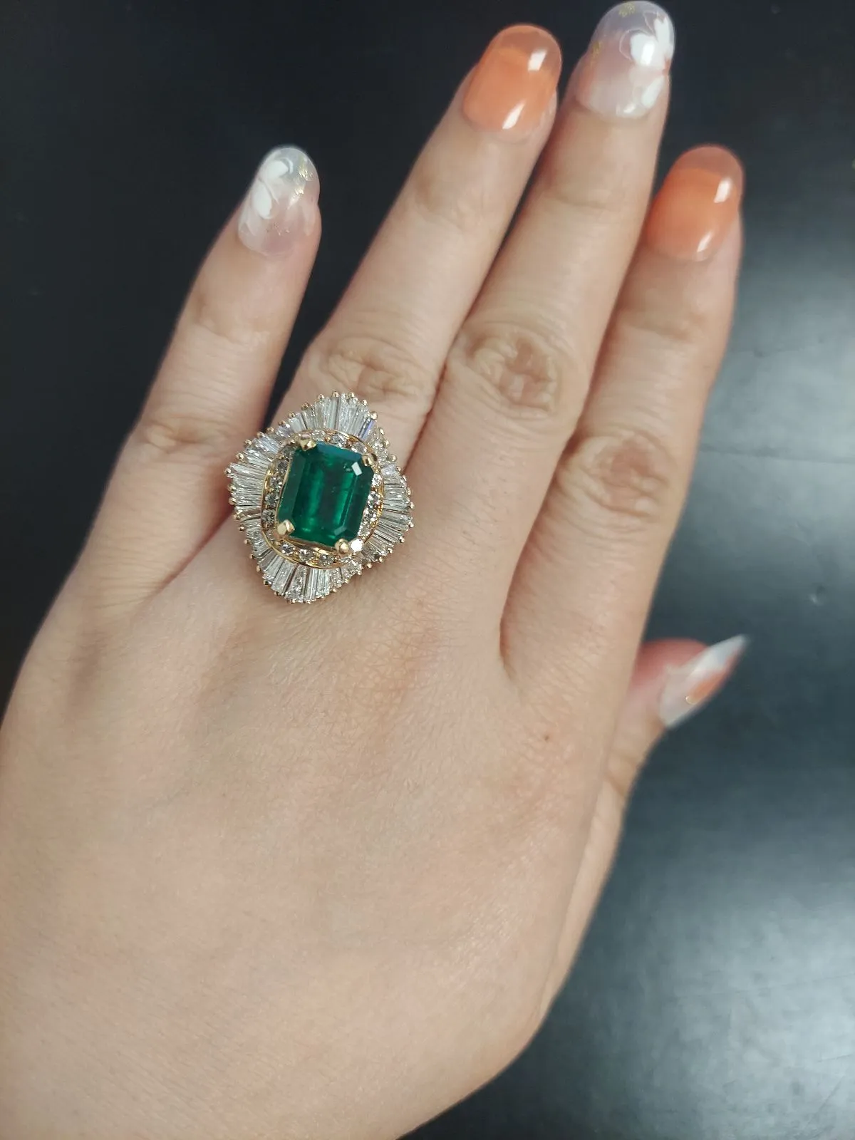 Estate 14K Yellow Gold 3.78 Ct Emerald & 2.78 TCW Diamond Cocktail Ring