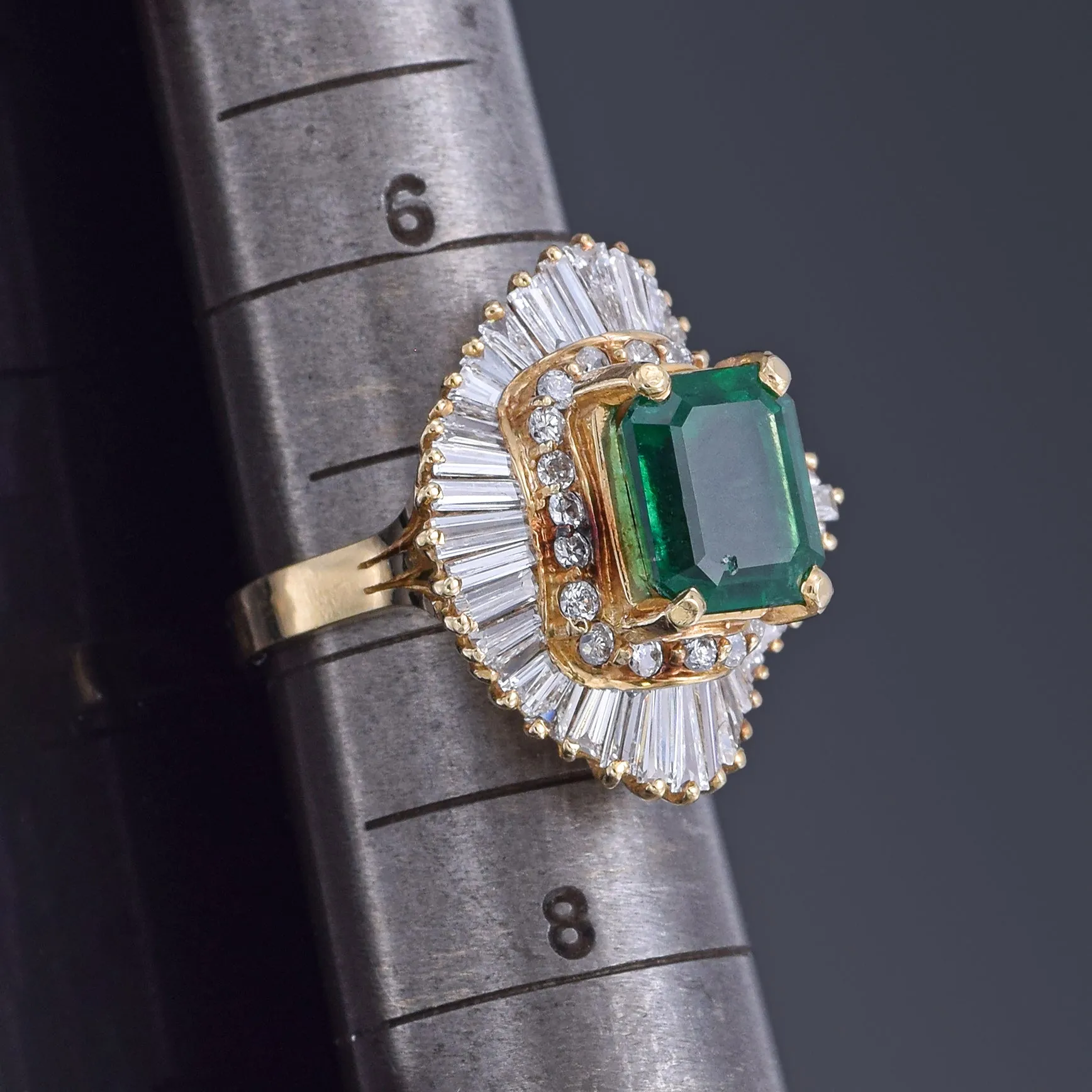 Estate 14K Yellow Gold 3.78 Ct Emerald & 2.78 TCW Diamond Cocktail Ring