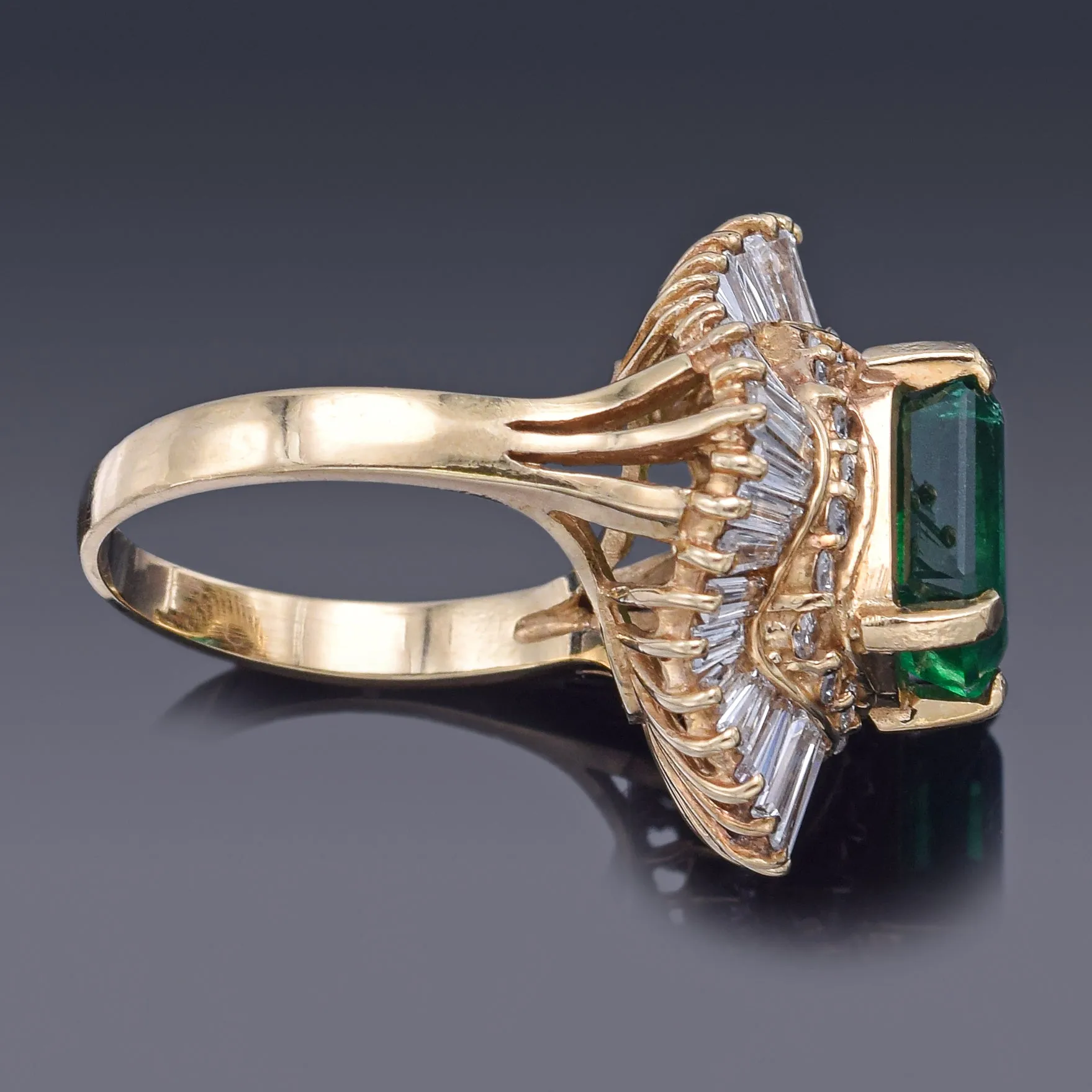 Estate 14K Yellow Gold 3.78 Ct Emerald & 2.78 TCW Diamond Cocktail Ring