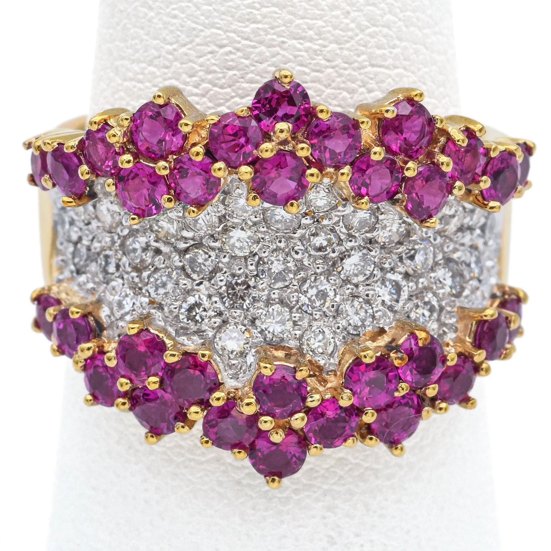 Estate 14K Yellow Gold Ruby & 0.74 TCW Diamond Band Ring Size 7