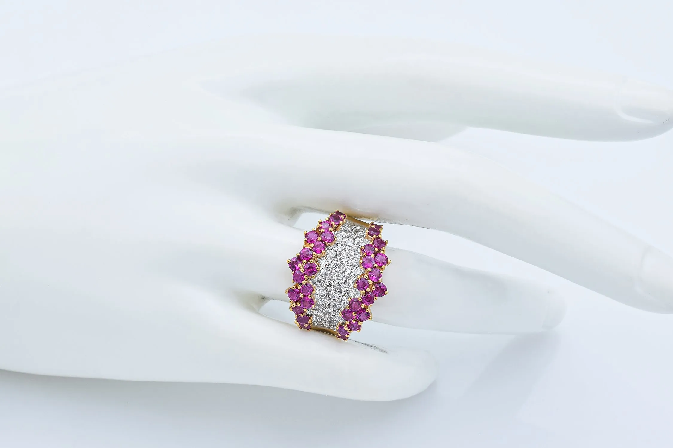 Estate 14K Yellow Gold Ruby & 0.74 TCW Diamond Band Ring Size 7