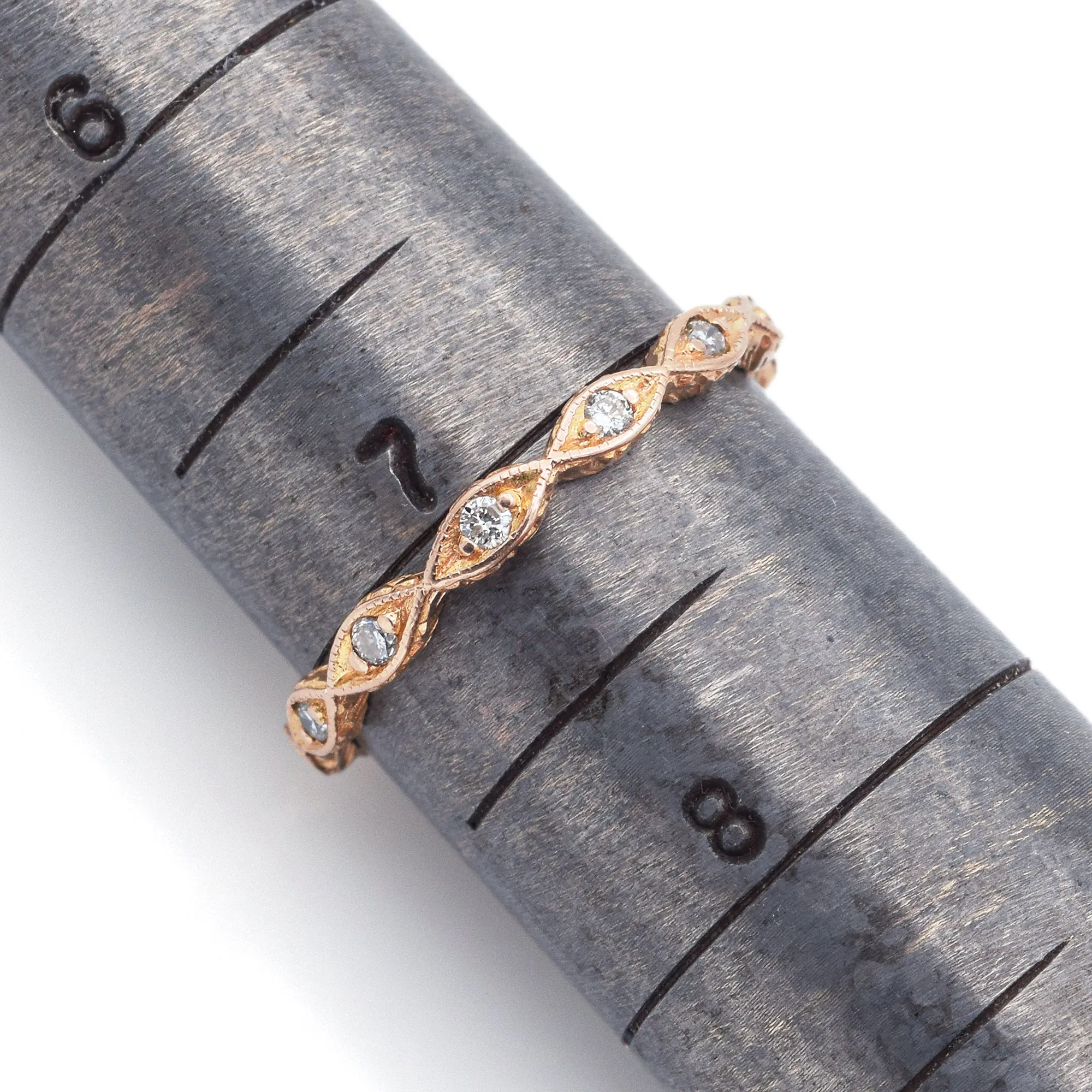 Estate 18K Yellow Gold Diamond Twist Eternity Band Ring Size 7