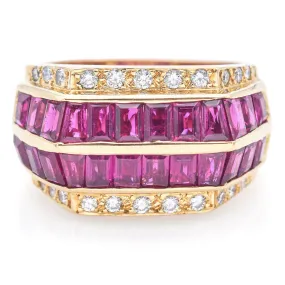 Estate 18K Yellow Gold Ruby & 0.29 TCW Diamond Band Ring Size 6.25