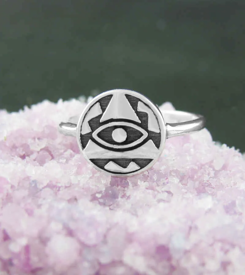 Eye of Providence Toe-Midi-Knuckle Oxidized Ring, Adjustable