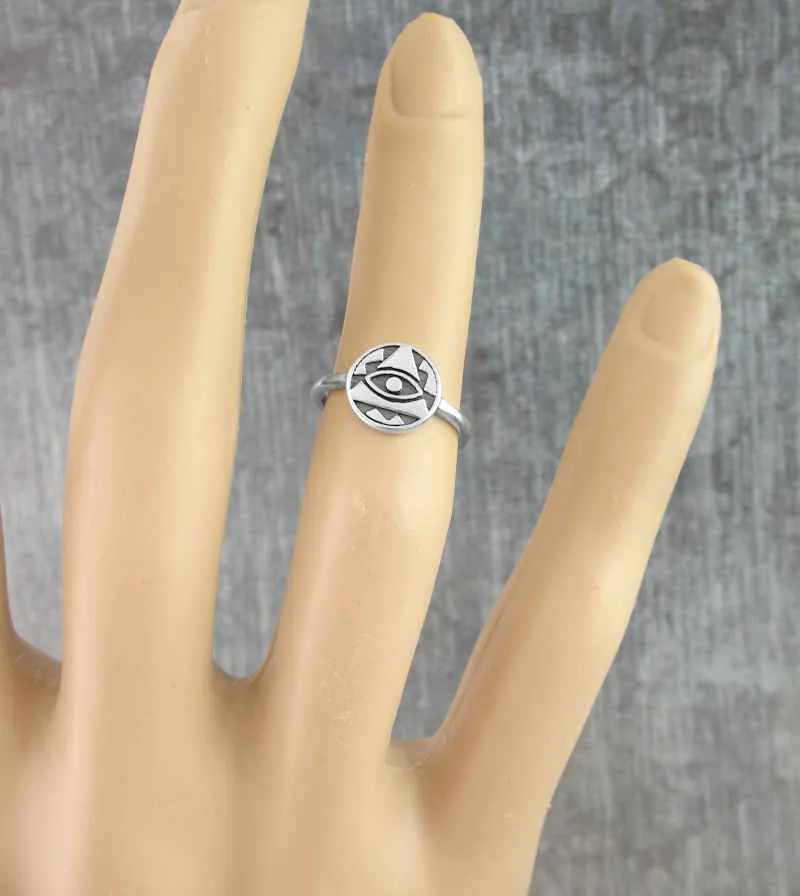 Eye of Providence Toe-Midi-Knuckle Oxidized Ring, Adjustable