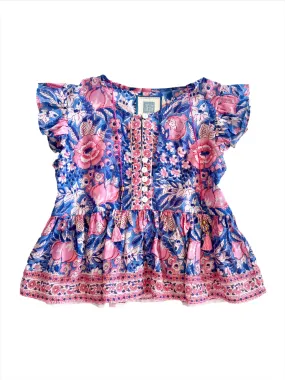 Girl's Indigo Pink Floral Violet Top