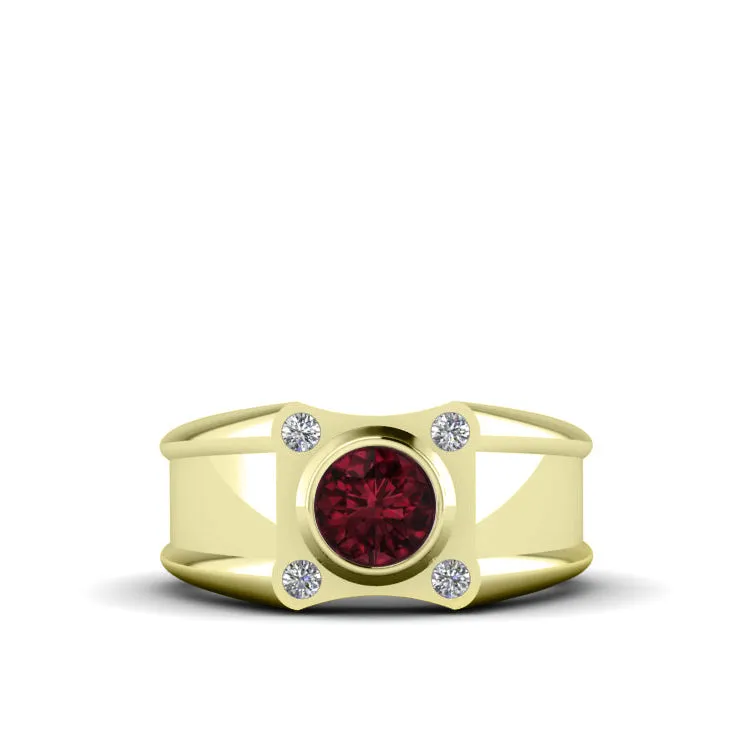 Heavyweight Ring for Man 18k Gold-Plated Silver with DIAMONDS and Ruby Handcrafted Jewelry