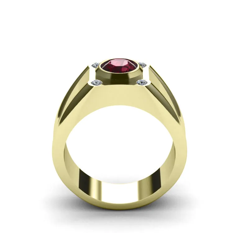 Heavyweight Ring for Man 18k Gold-Plated Silver with DIAMONDS and Ruby Handcrafted Jewelry