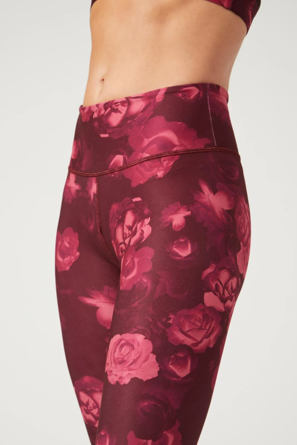 High Waist Reversible Leggings Neon Pink Flowers