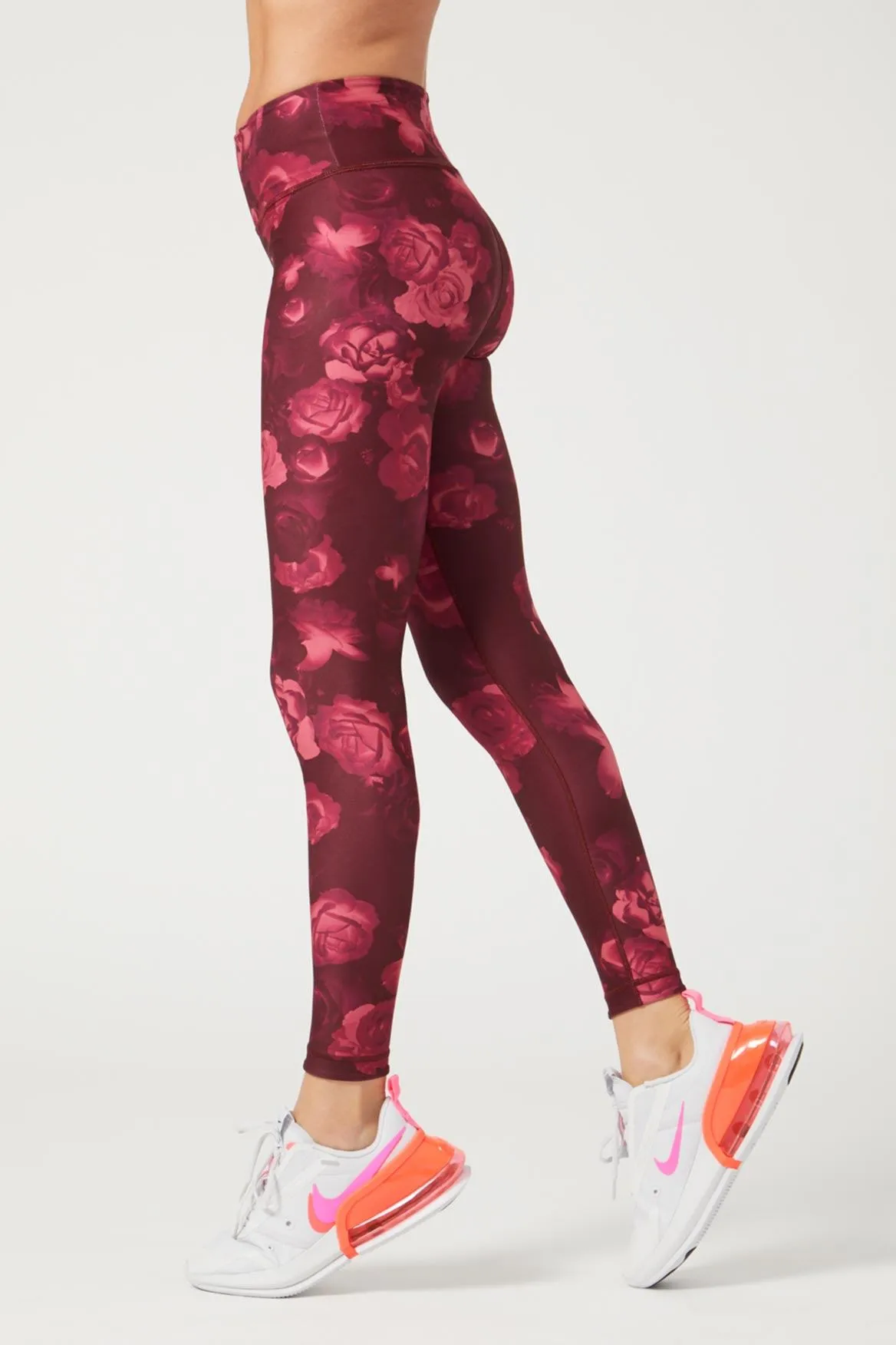 High Waist Reversible Leggings Neon Pink Flowers