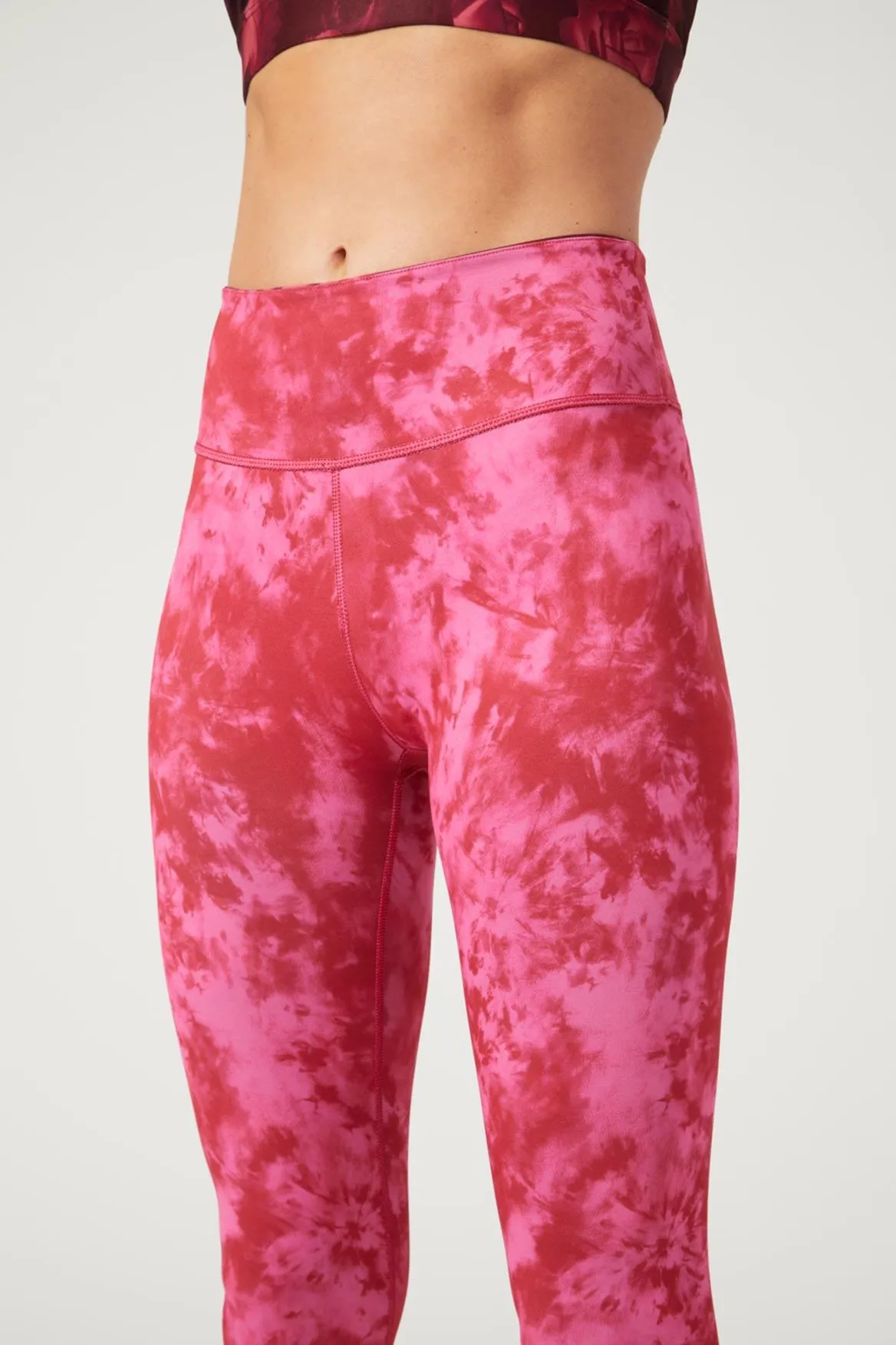 High Waist Reversible Leggings Neon Pink Flowers