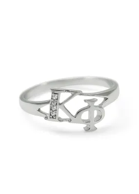 Kappa Phi Sterling Silver Diagonal Ring with CZs