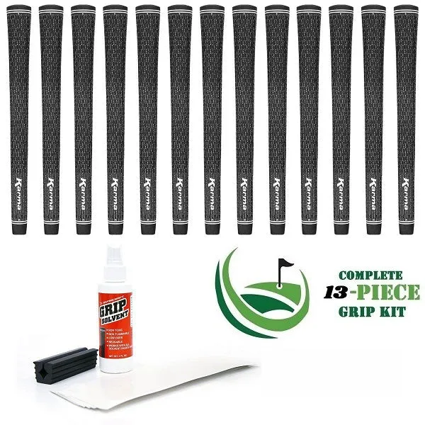 Karma Velour Full Cord Golf Grip Kit (with 13 golf grips, tape strips, solvent, rubber shaft clamp)