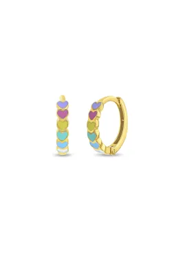 Kid Heart Rainbow Huggie Earrings 14K