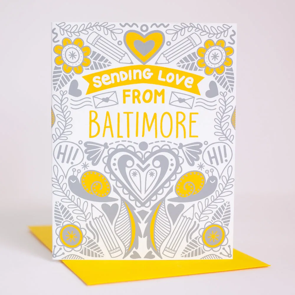 Love from Baltimore greeting card, sending love from Maryland greeting card