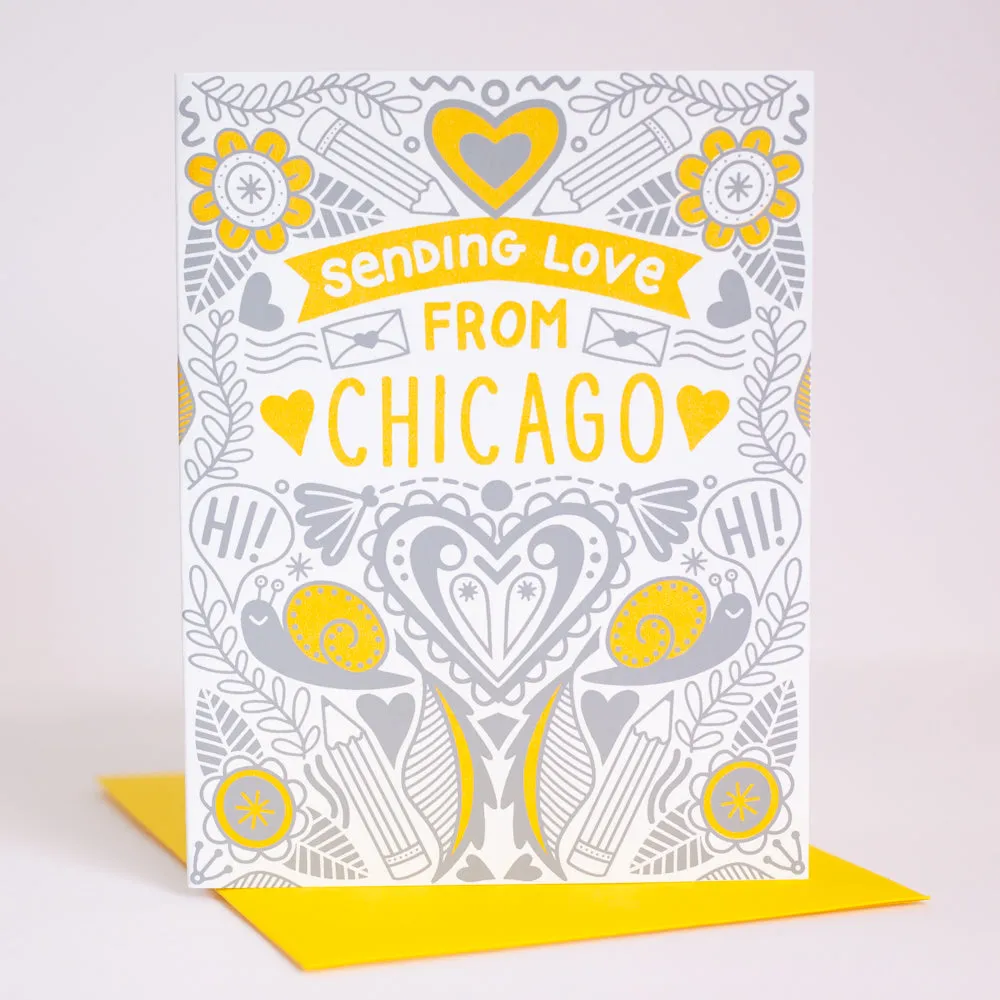 Love from Chicago greeting card, sending love from Illinois greeting card, Chicago stationery