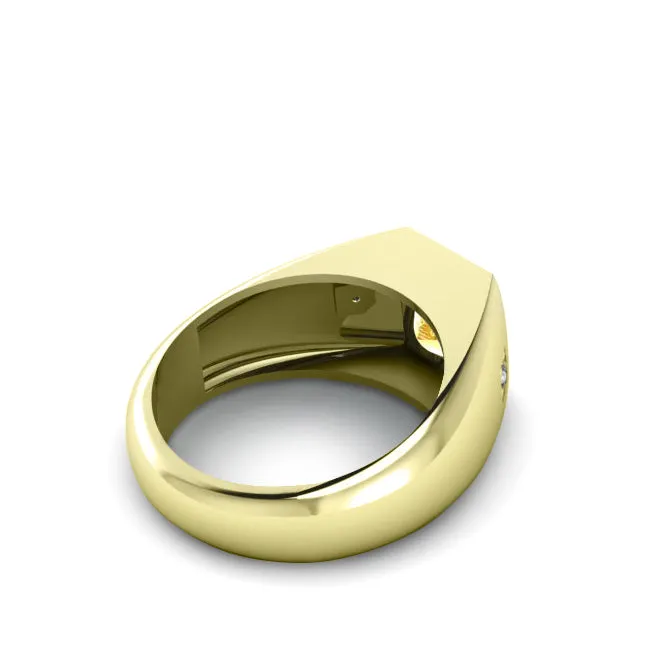 Men's Ring with 2.40ctw Rectangular Citrine and Genuine Diamonds in Yellow Gold-Plated Silver