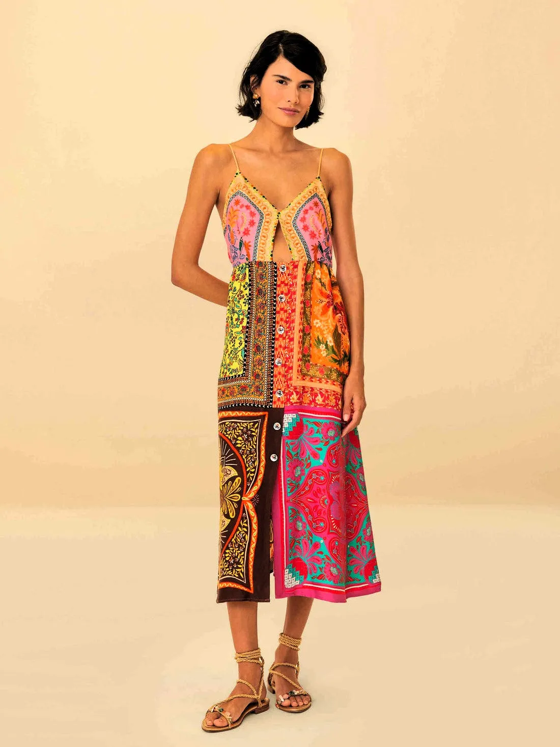 Multicolor Mixed Scarves Midi Dress