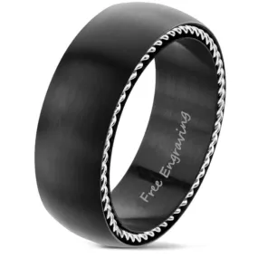 Personalized Men's Wedding Band - Side Wire Cable Inlay Stainless Steel