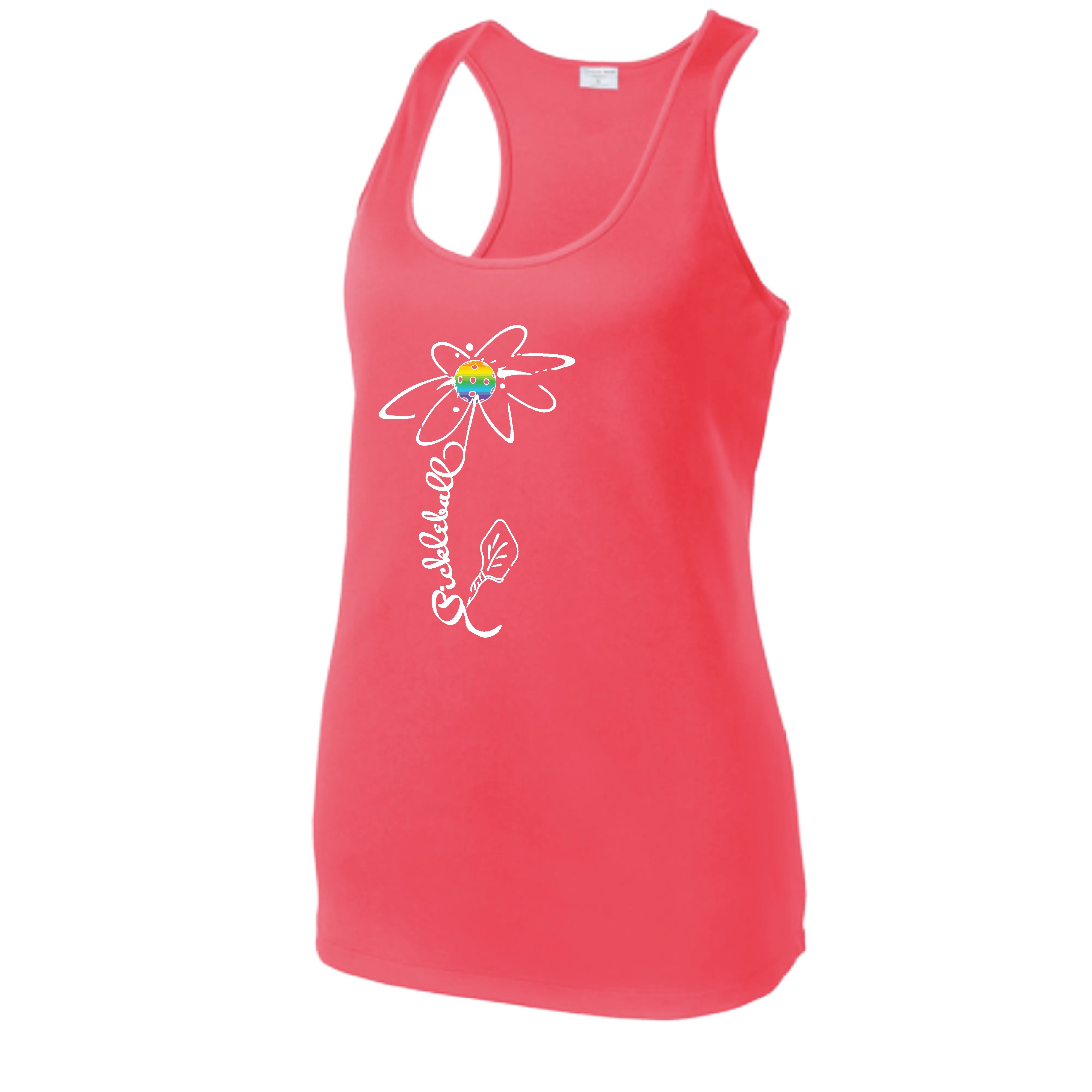 Pickleball Flower (Rainbow or White) | Women’s Racerback Tank Top Athletic Shirt | 100% Polyester