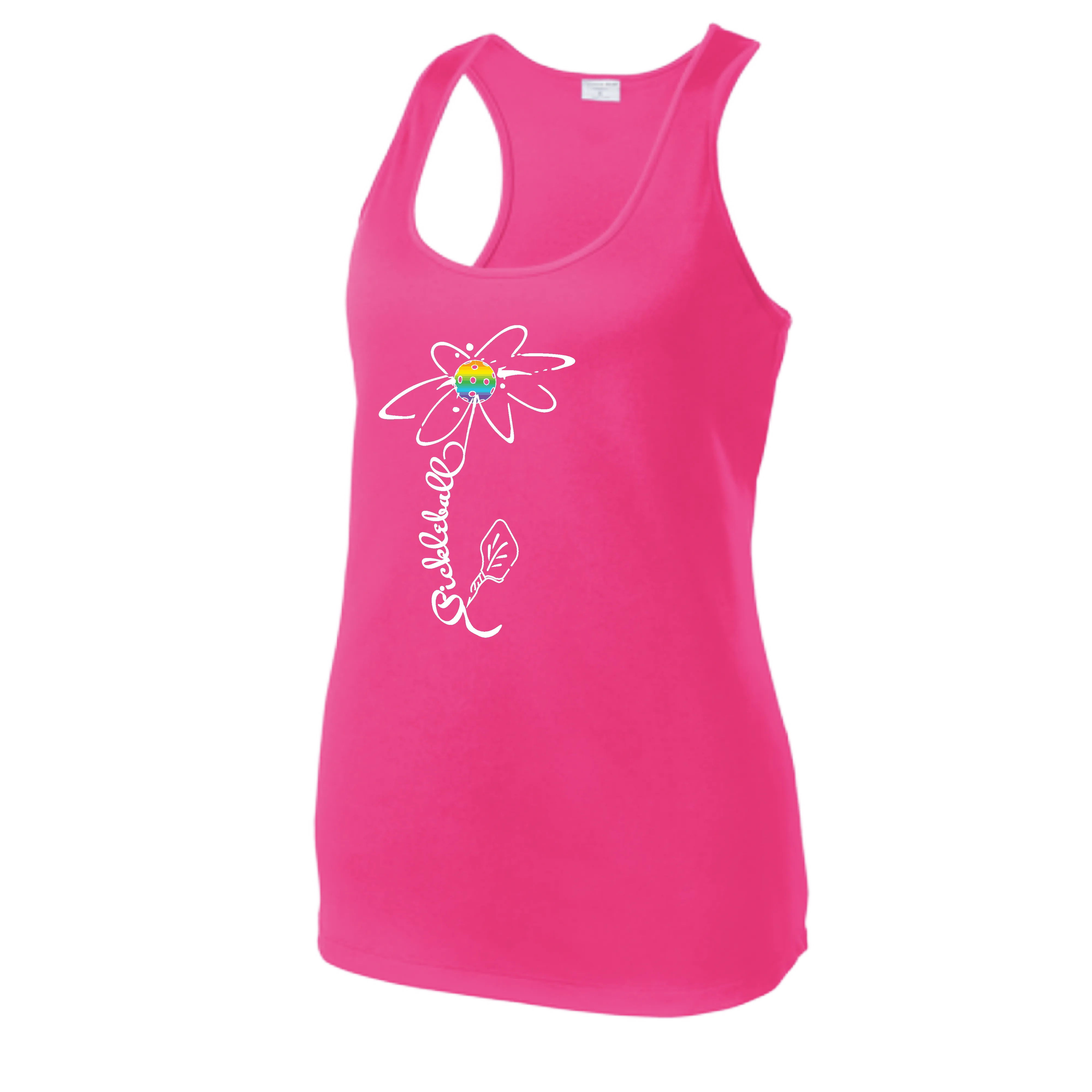 Pickleball Flower (Rainbow or White) | Women’s Racerback Tank Top Athletic Shirt | 100% Polyester