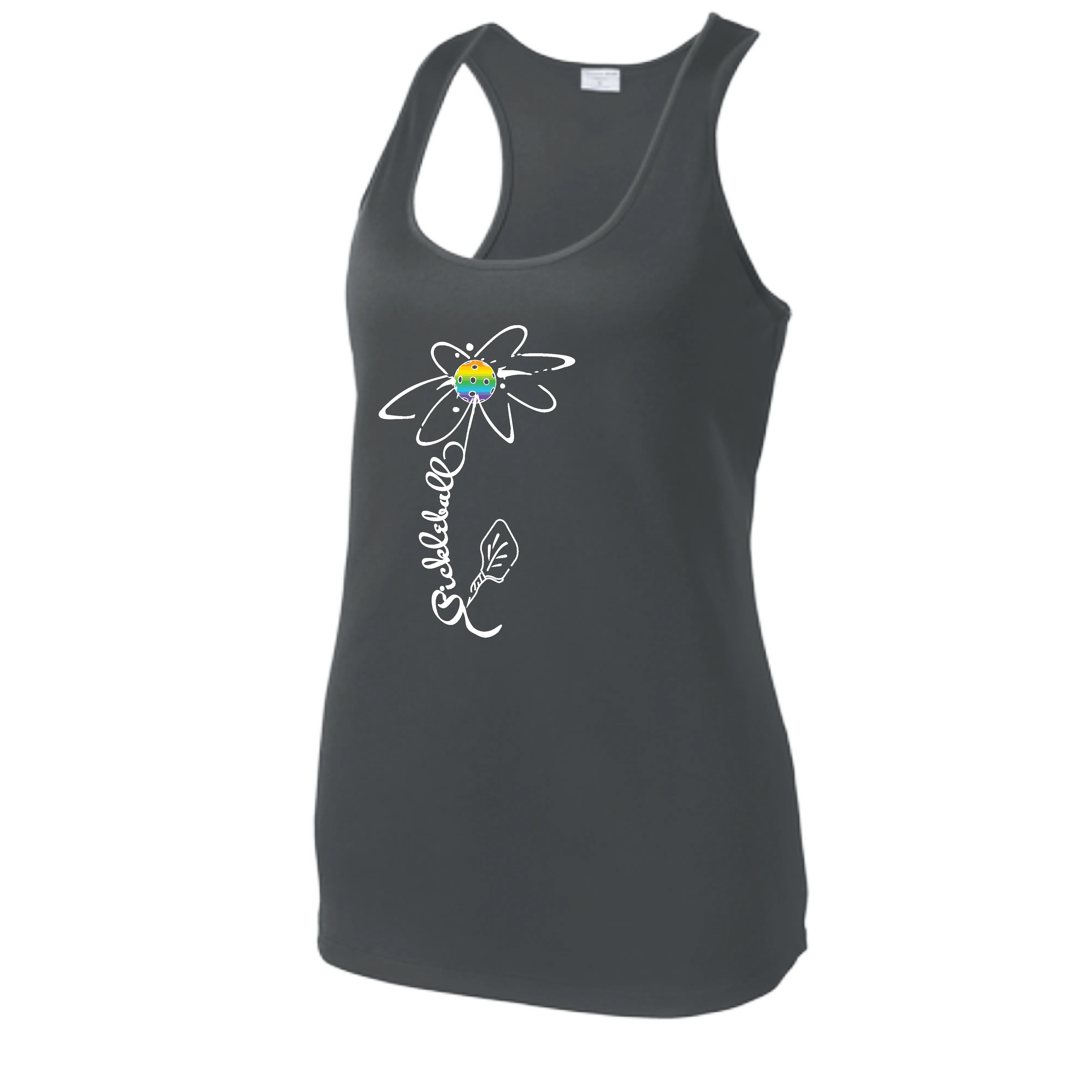 Pickleball Flower (Rainbow or White) | Women’s Racerback Tank Top Athletic Shirt | 100% Polyester