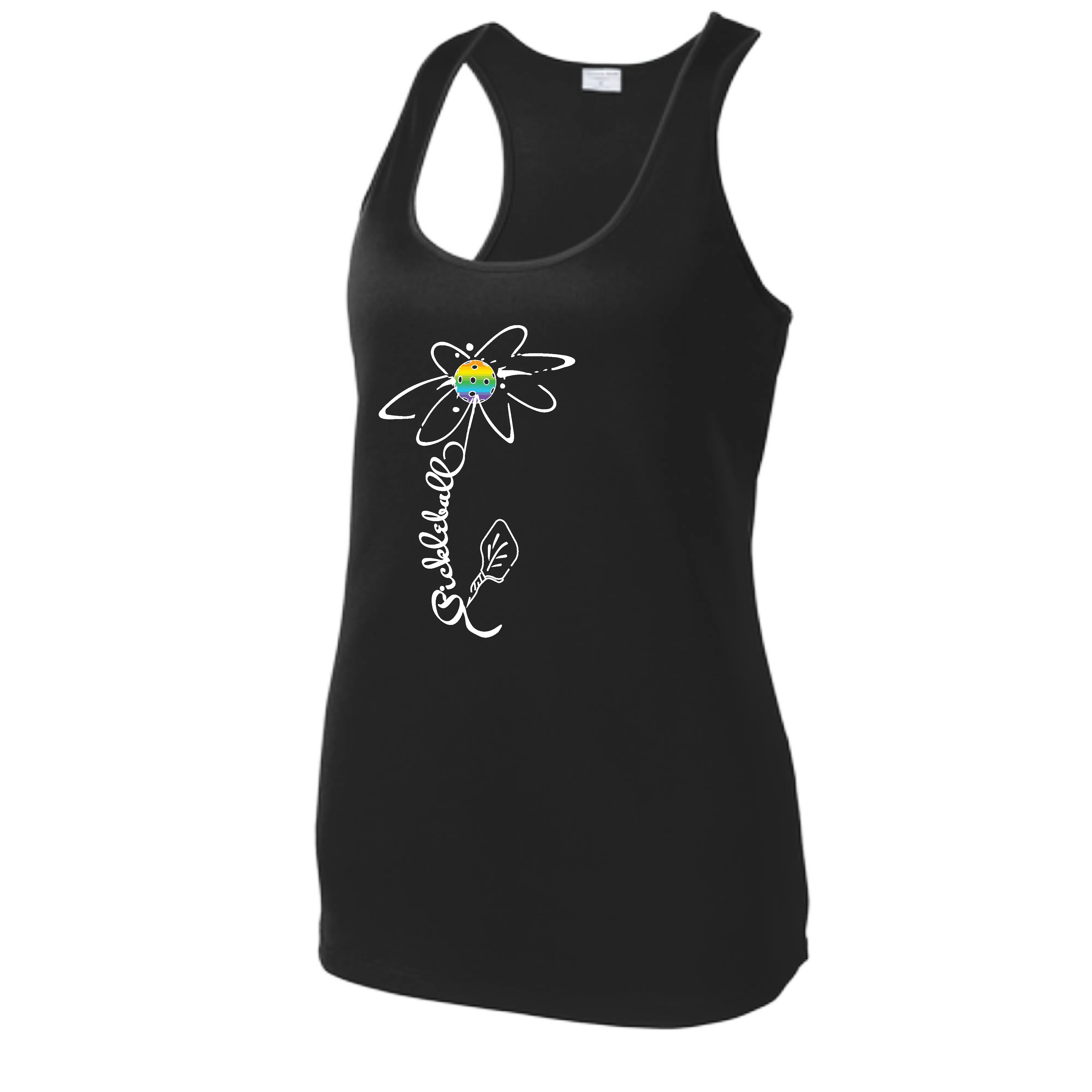 Pickleball Flower (Rainbow or White) | Women’s Racerback Tank Top Athletic Shirt | 100% Polyester