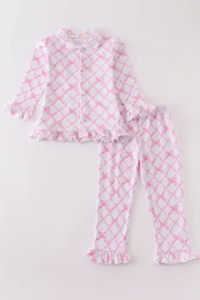 Pink bow tie girl pajamas set