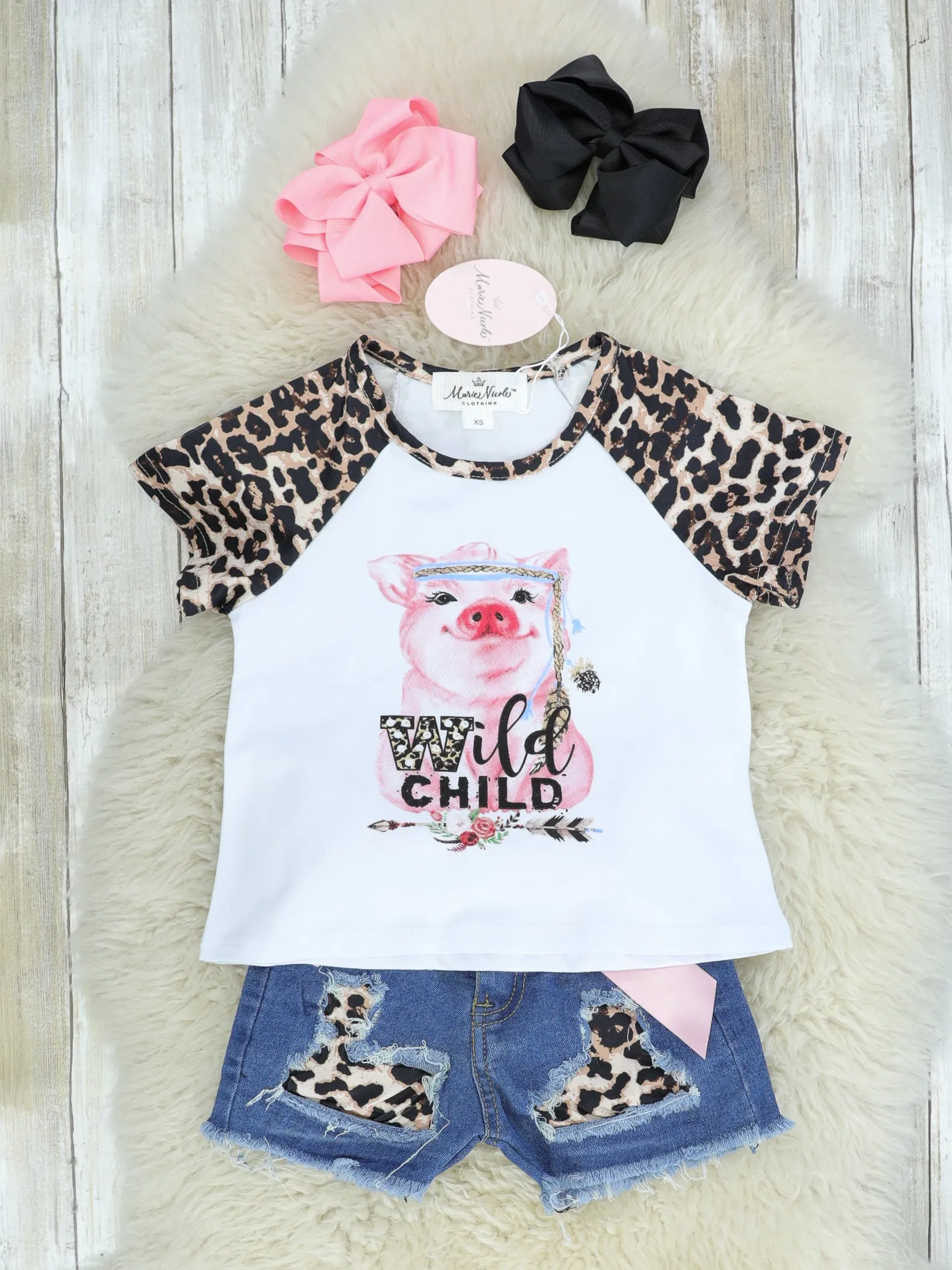 "Wild Child" Pig Distressed Denim Outfit