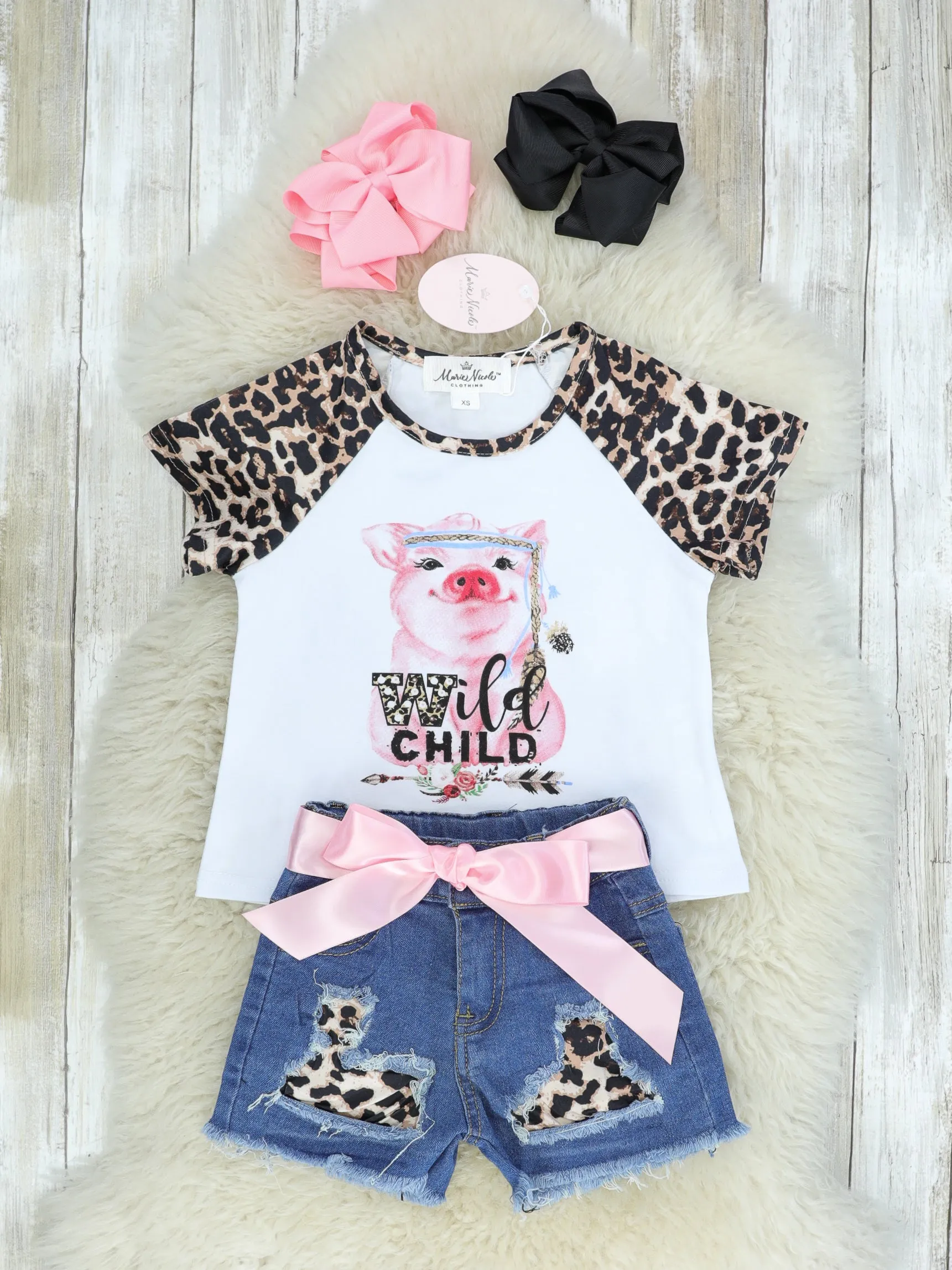 "Wild Child" Pig Distressed Denim Outfit