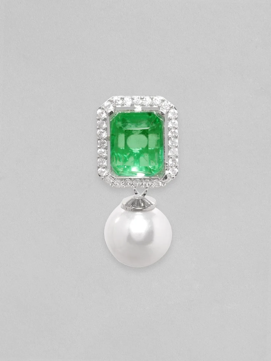 Rubans Rhodium Plated Emerald Green Doublet Pearl Drop Stud Earrings