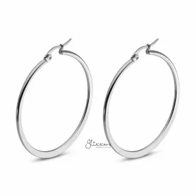 Stainless Steel Plain Flat Hoop Earrings - Silver