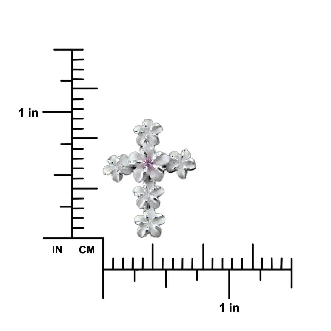 Sterling Silver Pink Plumeria Cross Pendant