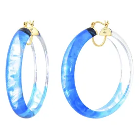 Tie Dye Lucite Hoops in Blue