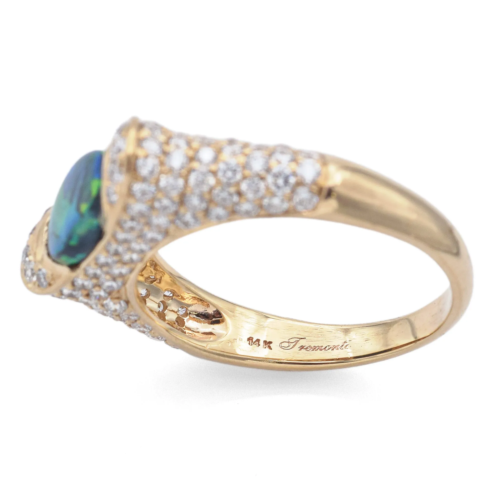 Tremonti 14K Yellow Gold 1.17Ct Lighting Ridge Black Opal & 1.61TCW Diamond Ring