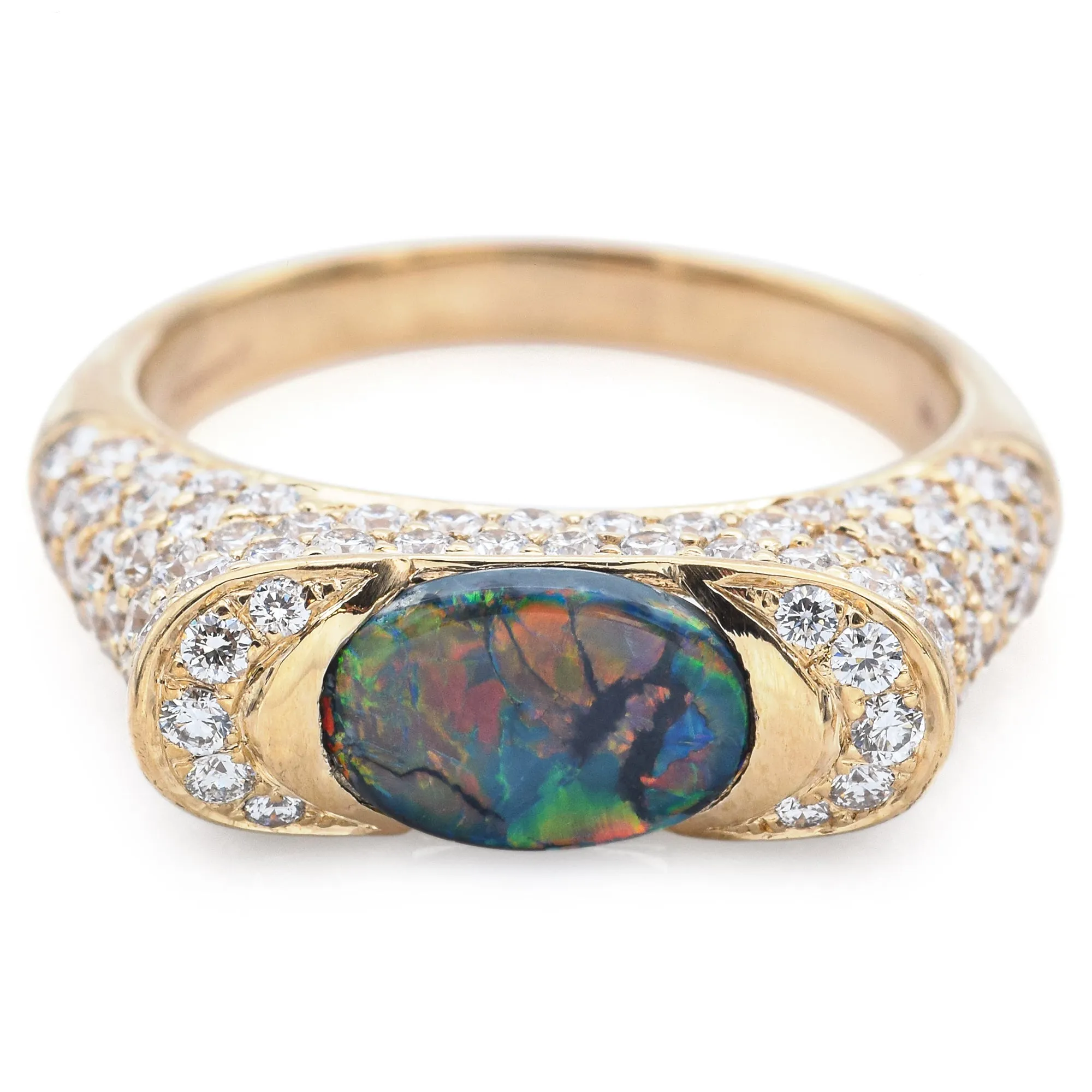 Tremonti 14K Yellow Gold 1.17Ct Lighting Ridge Black Opal & 1.61TCW Diamond Ring