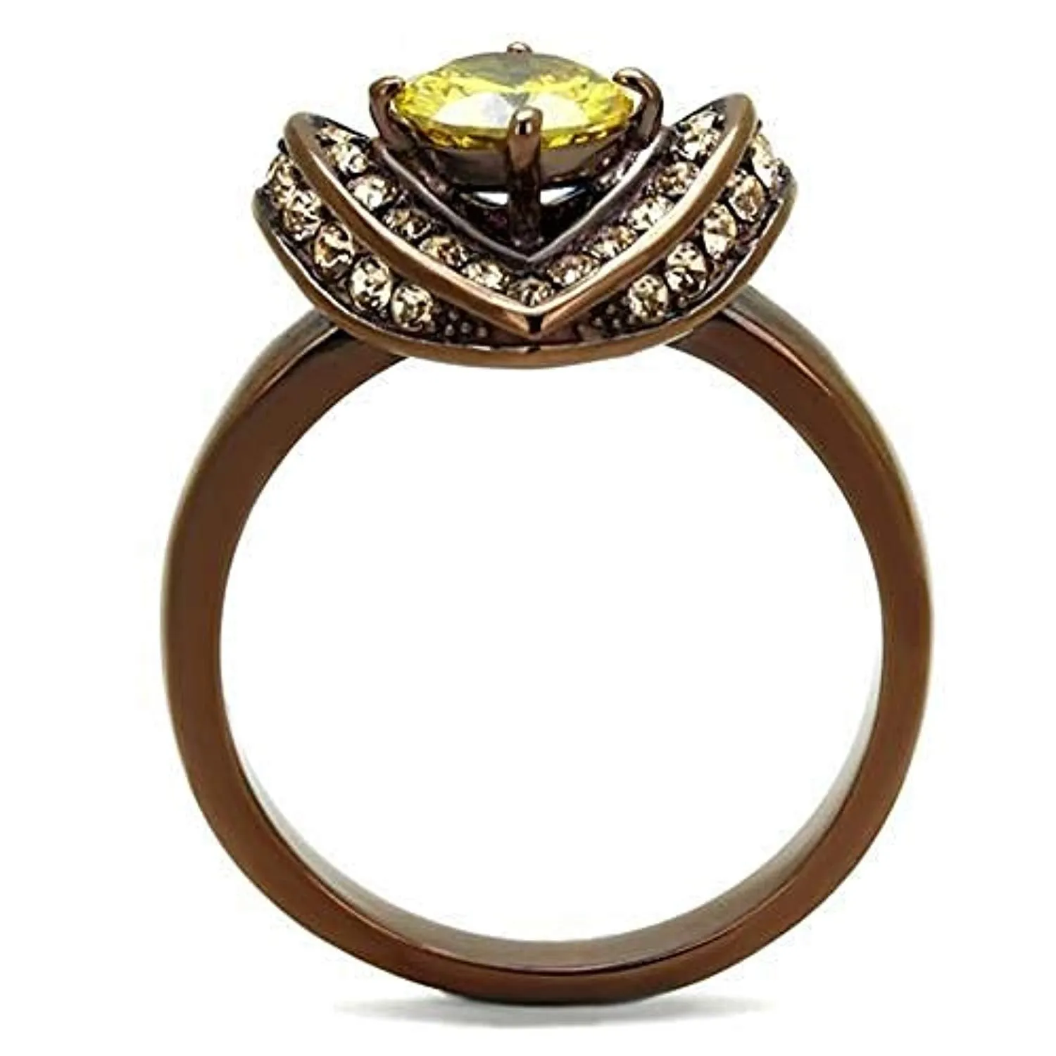 WildKlass Stainless Steel Ring IP Coffee Light Women AAA Grade CZ Topaz