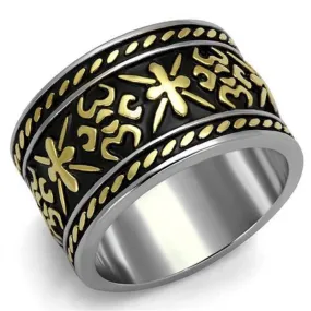 WildKlass Stainless Steel Ring Two-Tone IP Gold Men Epoxy Jet