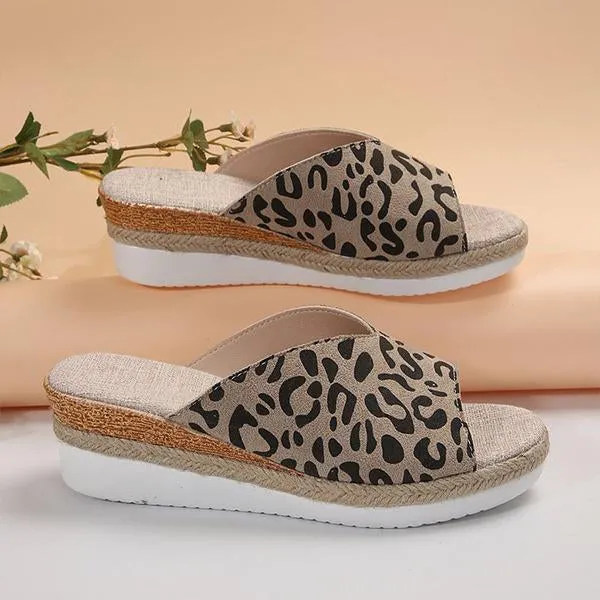 Women's Casual Leopard Wedge Slippers 31660366S