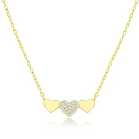 YGP Sterling Triple Heart CZ Bar Necklace